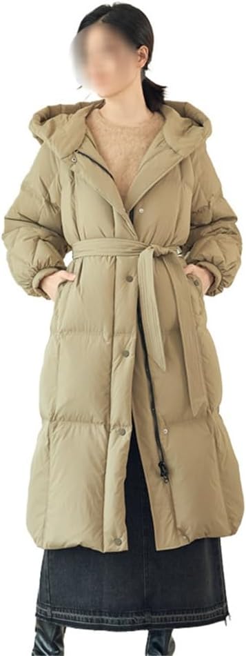 Women's Long Down Jacket Winter Loose White Duck Knee Length Warm And Thick Khaki Coat