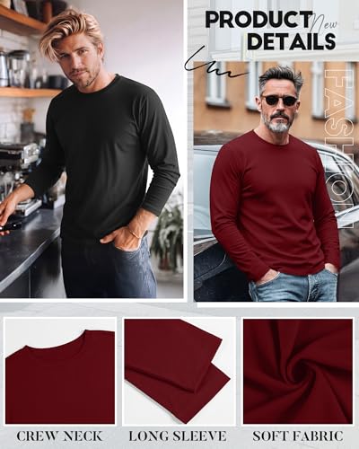 Image of August Alley 4 Pack Men's Big and Tall Cotton Shirts L-7xl, Long Sleeve Oversized Tops Loose Casual Large T-Shirts Basic Tee