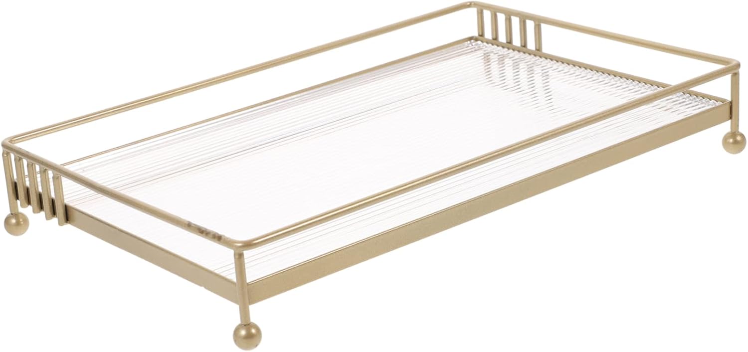 Bandeja organizadora para baño acrílico y acero carbono dorado