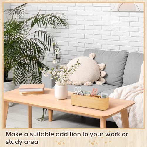 Image of Jetec Wooden Pencil Pen Holder for Desk 6 Compartments Cosmetic Makeup Brush Stationery Office Desktop Organizers for Countertop Adjustable Silverware Caddy for Party, Art Supplies,Home(Bamboo)