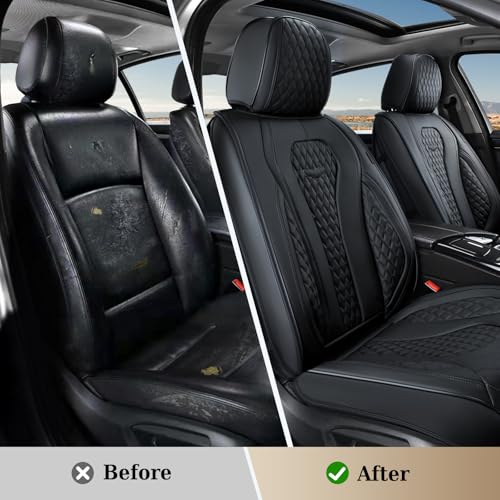 Image of Coverado Back Seat Covers, Waterproof Car Protectors, Black Leather Seat Covers, 3-Piece Automotive Seat Covers for Back Seats Universal Fit for SUVs & Cars, All-Weather Protection