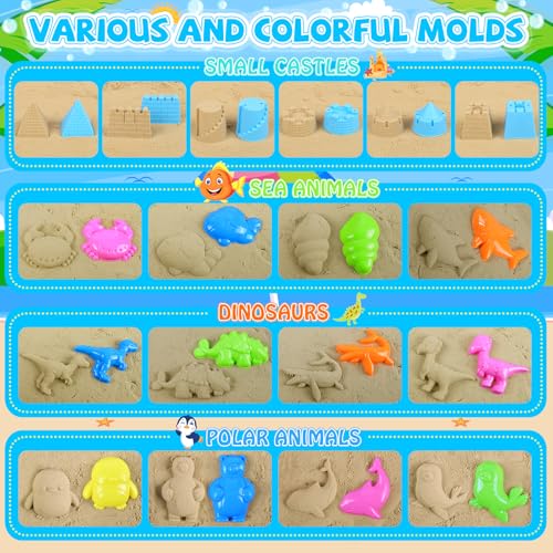 FHOZGECY Beach Toys, 40Pcs Sand Toys for Toddlers 1-3 with Sand Construction Vehicles Set, Collapsible Sand Bucket, Sand Castle Building Kit, Sand Molds, Mesh Bag, Travel Beach Toys for Kids Ages 4-8 - Thumbnail 5