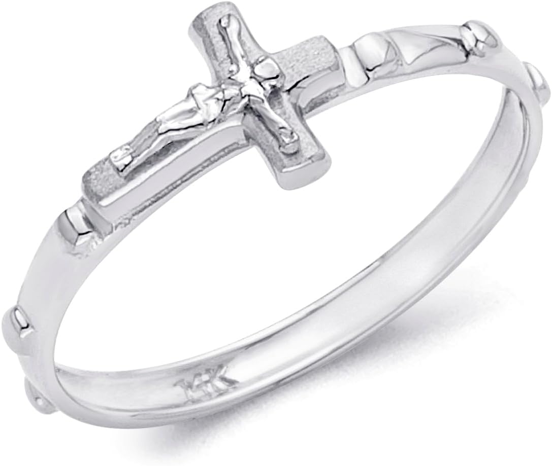 14k Yellow OR White Gold 2mm Religious Rosary/Rosario Eternity Band