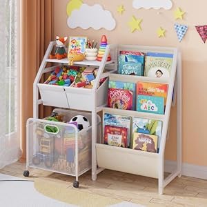 Latibell Kinder Bücherregal mit 3 Stöckiges und Spielzeugbehältern