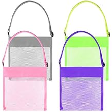 Tuparka 4 Pcs Colorful Mesh Beach Bags - Sea Shell Bags with Adjustable Carrying Straps for Kids