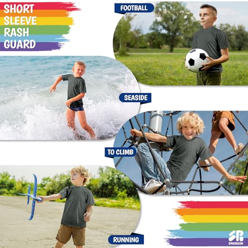 Image of Boy's UPF 50 Rash Guard Swim Shirts Short Sleeve Sun Protection SPF Fishing Surfing Water Beach Shirts Quick Dry