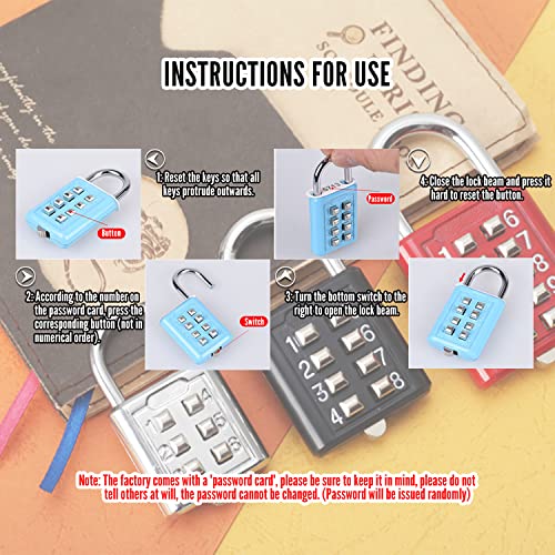 Mromax 3Pcs 8-Digit Combination Padlock Push Button Lock For Locker Gym, Case, Drawer, Toolbox Blue #TOP5