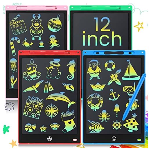 4 Pcs LCD Writing Tablet Doodle Board for Kids 12 Inch Digital Drawing Pad with Colorful Screen Erasable Doodle Scribbler Educational Learning Gift for 3-10 Years Old Girls Boys Toddlers