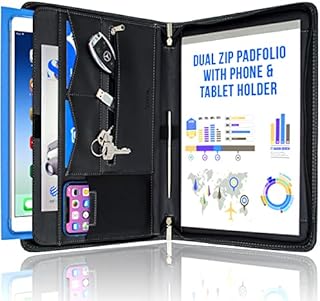 STYLIO Zippered Padfolio Portfolio Binder, Faux Leather Organizer. Interview Resume Document Holder. Organizer for iPad/Tablet (up to 10.5