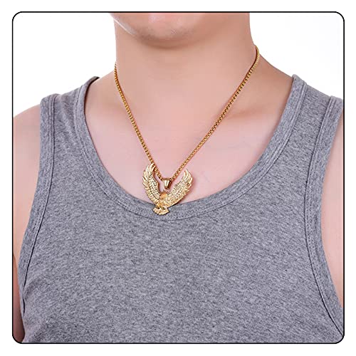 Fusamk Punk Rock Stainless Steel Animal Eagle Tag Pendant Wings Necklace(Gold) #TOP1