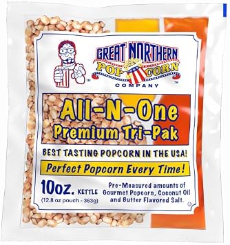 10oz Popcorn Machine Popcorn Packets - All-in-One Movie Theater Style Kernels, Salt, and Oil Packs by Great Northern Popcorn 24 Case