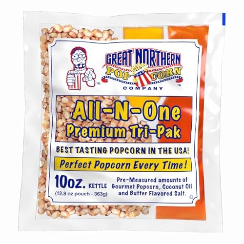 All-in-One Premium Tri-Pack Popcorn 12.8-Ounce Movie Theater Packs for Commercial Poppers With 10-Ounce Kettles - 24/Case by Great Northern Popcorn Brand: Great Northern Popcorn