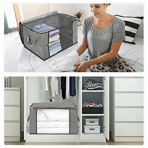 DOOOB Clothes Storage Bags-90L Foldable Closet Organizer for Clothing, Blanket, Bedding, Comforter,3 Pack Underbed Storage Bins Bedroom Organization with Reinforced Handle and Zippers