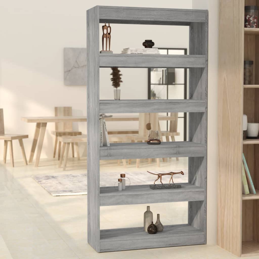 Bibliothek aus Holz, Ingenierie Sonoma, grau, Regal, Teiler | Großer Stauraum, vielseitig einsetzbar für Flur Wohnzimmer, einfache Reinigung mit feuchtem Tuch