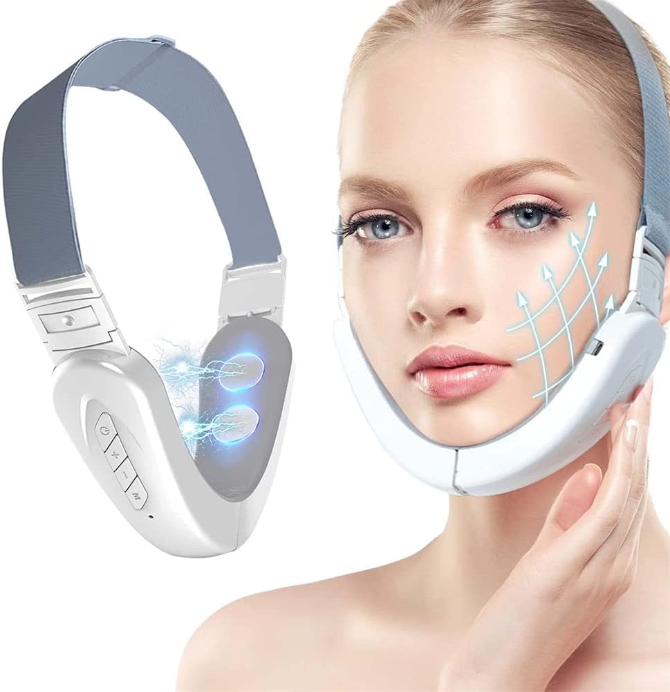 Double Chin Reducer Machine, Electric V-Face Shaping Beauty Belt, Intelligent Lifting Firming Facial Massager with Blue Light, Portable Intelligent V-Face Shaping Massager, Improve Facial Contour Skin