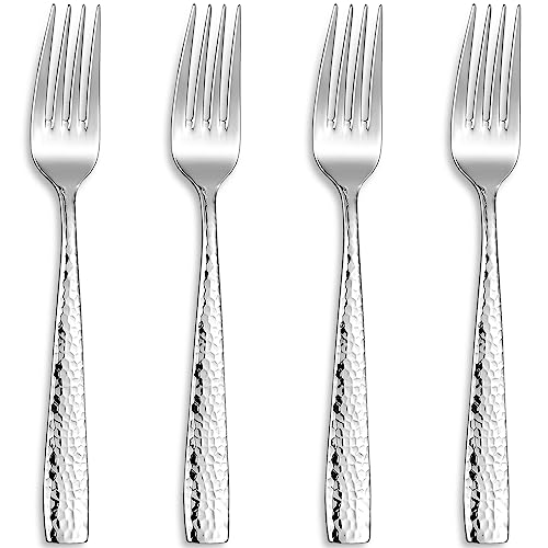 KEAWELL Premium 4-Piece Louis Hammered Dinner Fork, 18/10 Stainless Steel, Set of 4, Fine Fork Set with Squared Edge, Dishwasher Safe, 8.3 Inches