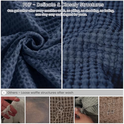 Image of PHF Pre-Washed Cotton Waffle Weave Family Blanket,Oversized King Size 120 inchx 120 inch-Snag Proof Lightweight Breathable, 10'x 10' Huge Extra Large Big-Elegant Aesthetic Home Decoration Gift,Dark Navy