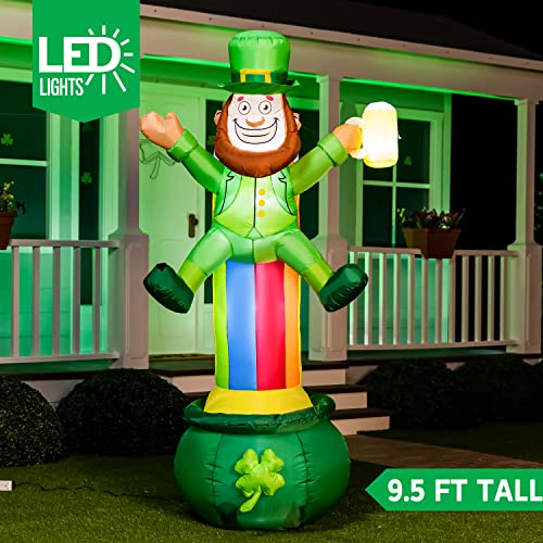 Joiedomi 7 FT St Patrick Leprechaun on Rainbow Pot of Gold Inflatable Yard Decorations with LED Light Build-in, for Indoor and Outdoor Theme Party Decoration, Yard Garden, Lawn Ornaments