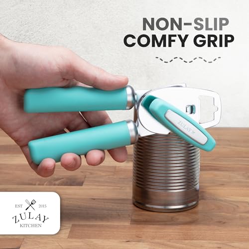 Image of Zulay Kitchen Manual Can Opener Heavy Duty Patented Stainless Steel, Teal