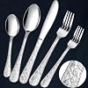 Chuleno Vintage Floral Carved Silverware Set for 6 30 Pieces Stainless Steel Flatware Set with KnifeForkSpoon Embossed Cutlery Set for Home and Kitchen Mirror Polished Utensil Set for Gift