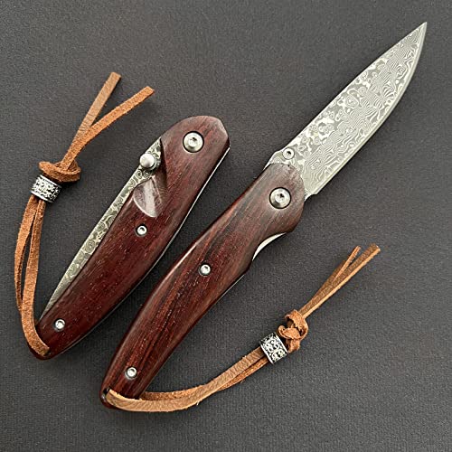 Madsabre Handmade Customize Vg10 Steel Real Damascus Blade Pocket Self-Defense Edc Folding Knife Wood Handle Outdoor Survival,Tactical,Camping, Knives #TOP5