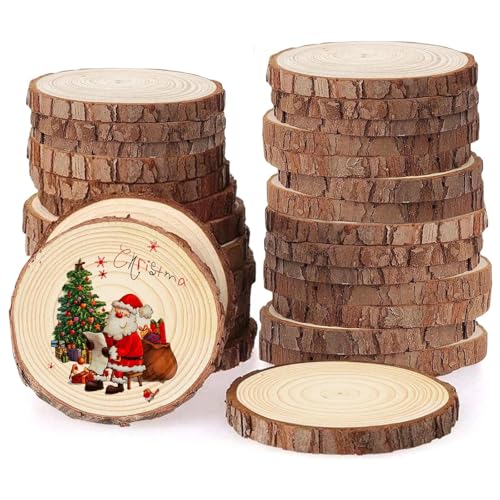 Dwitkul 30 Pezzi Dischi Legno Grezzo 7-8 cm Diametro Dischetti Legno Rotondi Naturale Fette di Legnos con Corteccia Senza Fori Tronchi Legnos Sottobicchieri Ligno per Pirografo, Intagliare, Disegnare