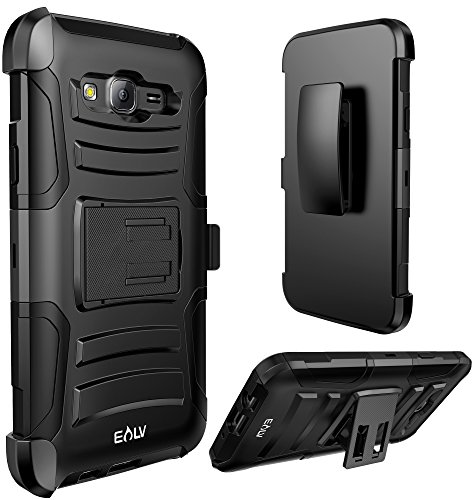 Galaxy J7 Case, E LV Samsung Galaxy J7 - Belt Swivel Clip / Kickstand - Dual Layer Armor Holster Defender Full Body Protective Case Cover for Samsung Galaxy J7 - BLACK