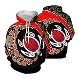 JEOCODY Polynesian Tribal Turtle Casual Hoodie Long Sleeve Hooded Sweatshirt Pullover Jumper with Kangaroo Pocket for Men Boys