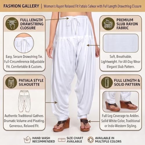 Image of FASHION GALLERY Women's Rayon Relaxed Fit Patiala Salwar with Full Length Drawstring Closure Type and Flexible Waist | Patiala Pant for Woman Free Size Fit Upto XXL