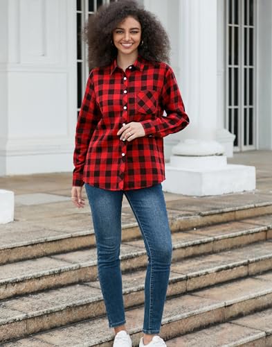 Image of SANGTREE Girls & Women's Long Sleeve Flannel Plaid Shirt Button Down Shirts, 3 Months - US 2XL