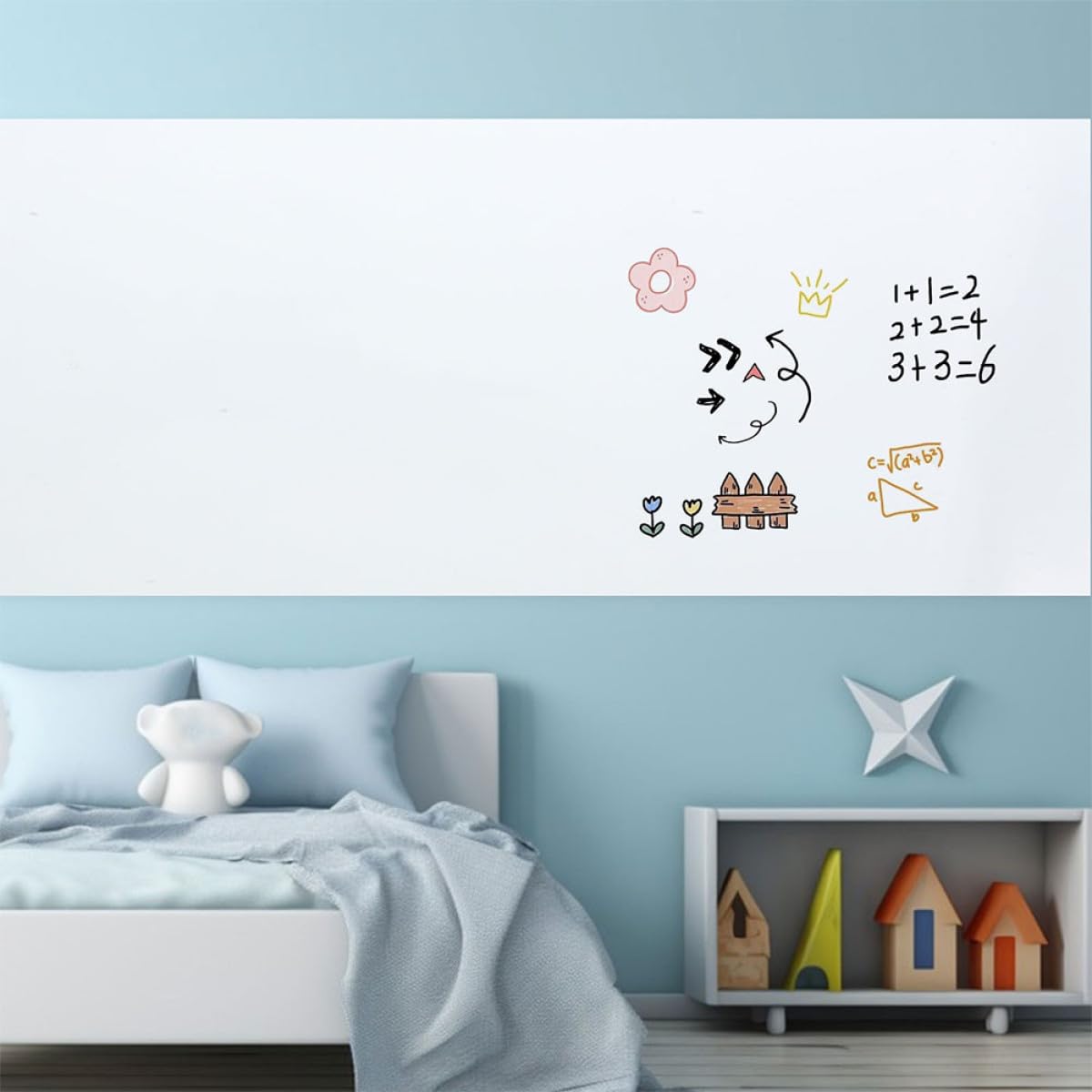 Pizarra Blanca Grande Adhesiva Electrostática para Pared 60X300 CM Borrable y Reutilizable Papel Pintado Removible para Escuela Oficina y Decoración Infantil