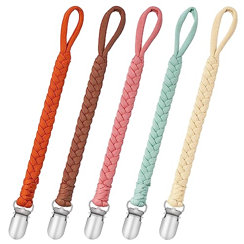 CLDY Schnullerkette Baby for Junge, 5 Stücke Schnuller Halter Leinen Set, Baumwolle Schnullerband Mädchen und Jungs Schnullerketten Clips, nuggikette, Passt Alle Baby Zahnen Spielzeug/Baby Dusche
