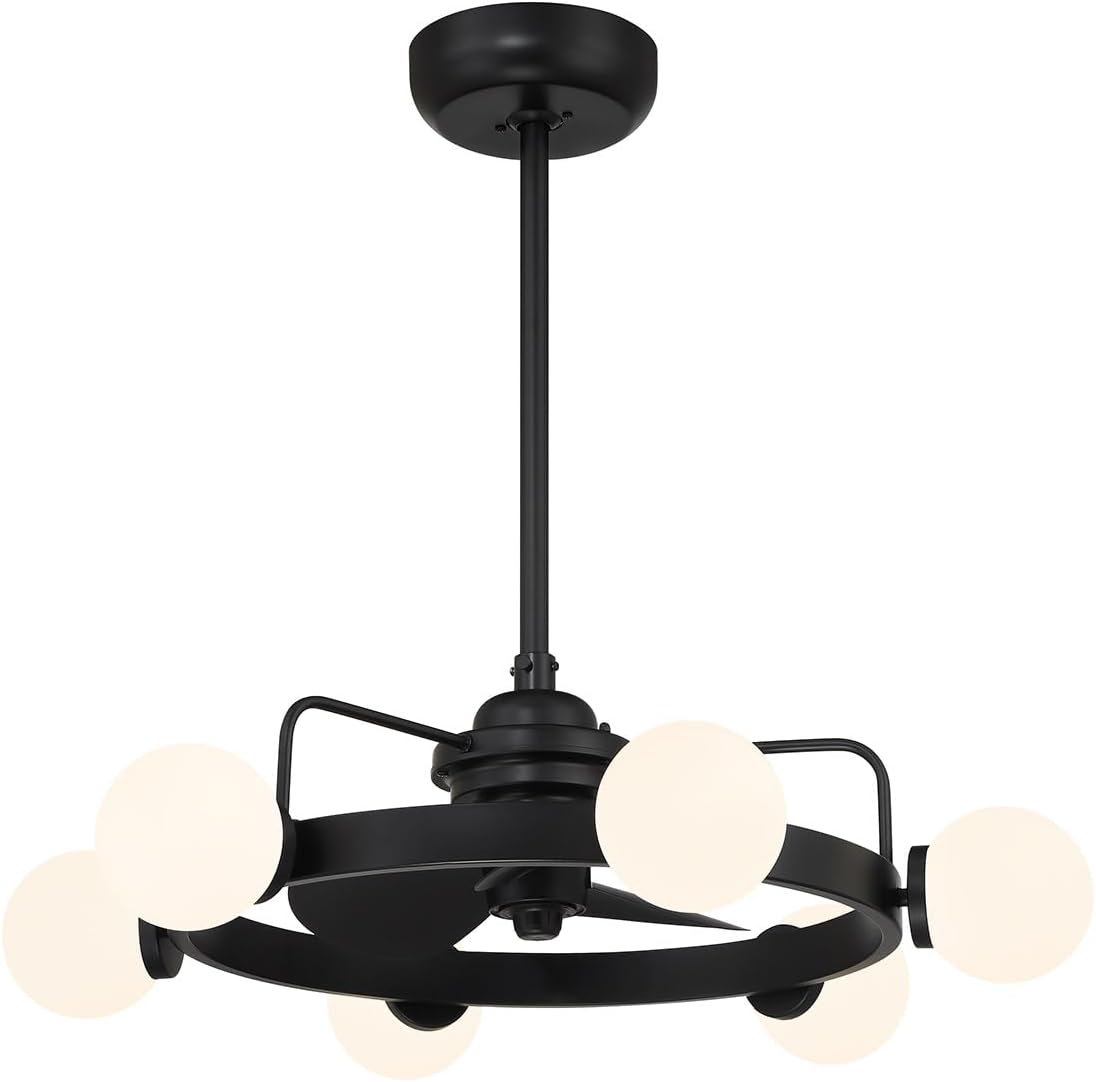Savoy House 30-FD-345-89 Gibson Fandelier Mid-Century Modern Clear Water Piastra Glass Orb Chandelier Ceiling Fan with Light and Remote, 10" H x 30" W, Matte Black