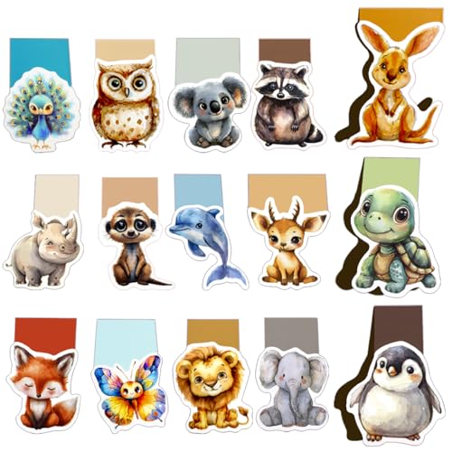 MoguGo Lesezeichen Magnetisch, 15 Stück Magnet Lesezeichen Kinder – Süsse Tiere Kreative Lesezeiche für Schüler, Junge, Mädchen, Buchliebhaber, Perfekte Geschenke