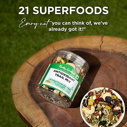 Image of NUTTY GRITTIES Antioxidant Trail Mix 325G|21 Superfoods In 1 Mix|Including Almonds,Hazelnuts,Brazil Nuts,Berries,Dry Dates,Chia Seeds,Pumpkin Seeds&Many More Mixed Dry Fruits|Resealable Jar,Pack Of 2