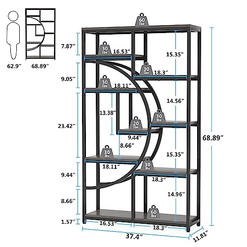 Image of Tribesigns Bookshelf Industrial 5 Tier Etagere Bookcase, Freestanding Tall Bookshelves Display Shelf Storage Organizer with 9-Open Storage Shelf for Living Room, Bedroom
