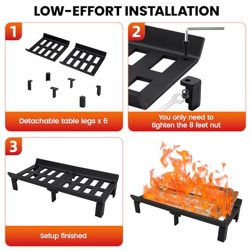 G GOOD GAIN Fireplace Grate 20 inch - Wood Stove Grates Heavy Duty | Fireplace Log Holder | Firewood Log Burning Wrought Iron Rack | Fire Pit Tray for Indoor Chimney Hearth & Outdoor Kindling Tool - Thumbnail 6