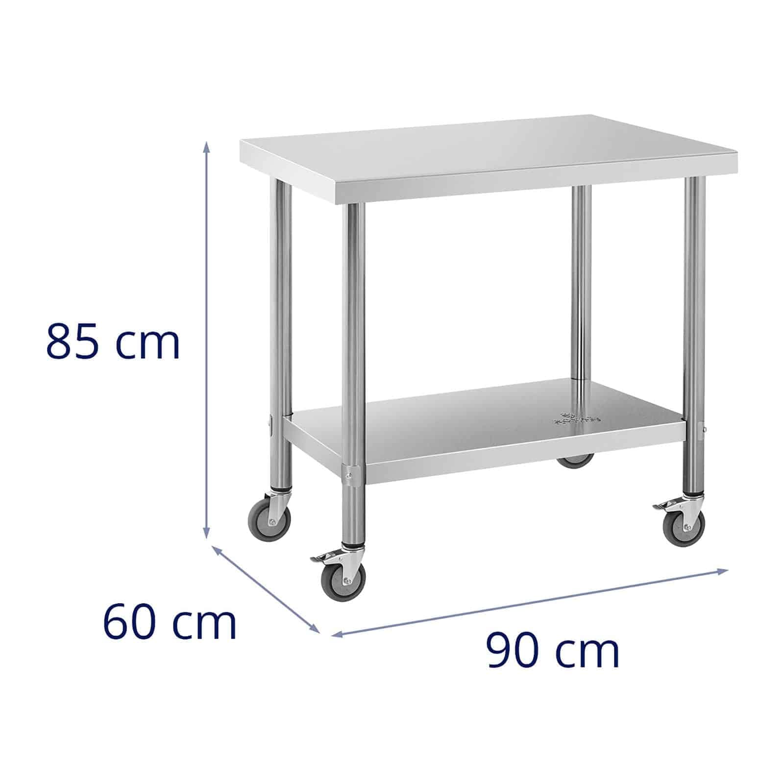 Royal Catering RCAT-90/60-W Edelstahltisch mit Rollen 60 x 90 cm 145 kg Tragkraft Arbeitstisch mit Rollen Arbeitstisch auf Rollen Arbeitstisch Rollen