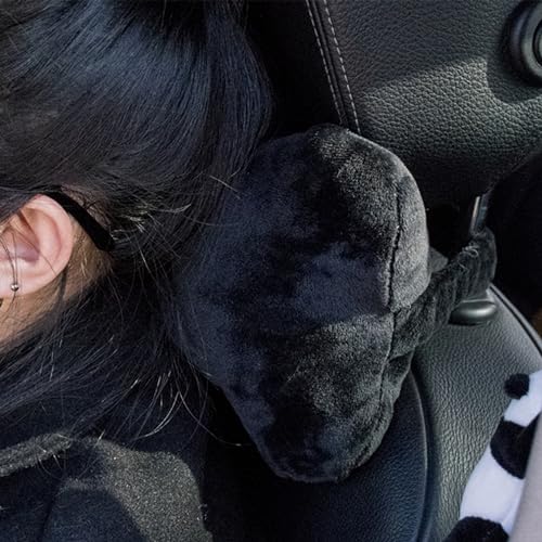Image of Car Seat Pillow 2PCS Cute Panda Plush Car Headrest Pillow - Cartoon Comfortable Neck Support Cushions for All Seasons Suitable for Office Chairs, Computer Chairs