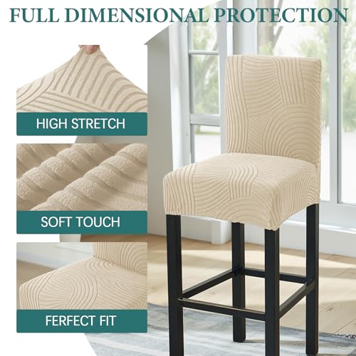 Image of HAOYONG Bar Stool Covers, Stretch Counter Stool Pub Chair Slipcover Washable Counter Height Chair Covers for Kitchen Dining Room Cafe Set of 4 (Beige)