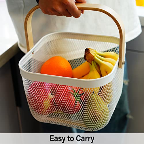 Sanhsehome 2 Pack Metal Mesh Steel Basket With Handle, Garden Baskets For Gathering Vegetables Square Wire Basket Storage Organizer Multi-Functional Fruit Basket Bin For Kitchen Cabinet Picnic, Yellow #TOP4