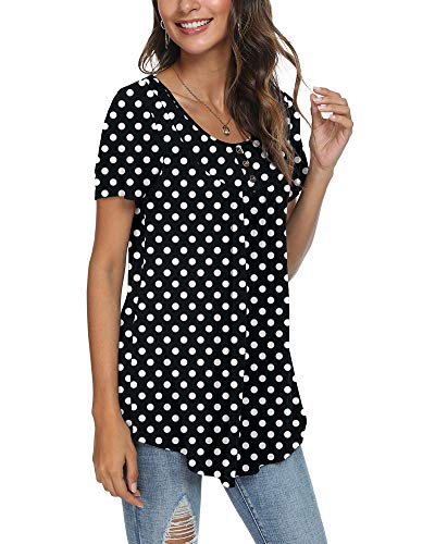 Popyoung Plus Size Women's 2023 Spring-Summer Casual Short Sleeve Tunic Tops Ruffle Button Loose Blouse T-Shirts 3Xl, Polka Dot Black #TOP1