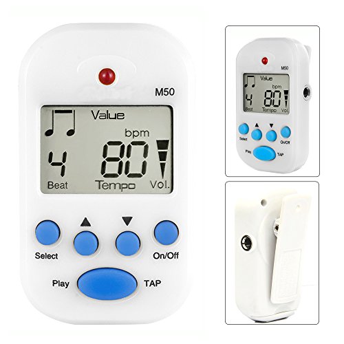 Luvay Digital Metronome - Mini Portable, Multifunctional, Clip on, Beat Tempo - with Battery for Piano, Guitar, Violin, Drum, Flute etc. (White)