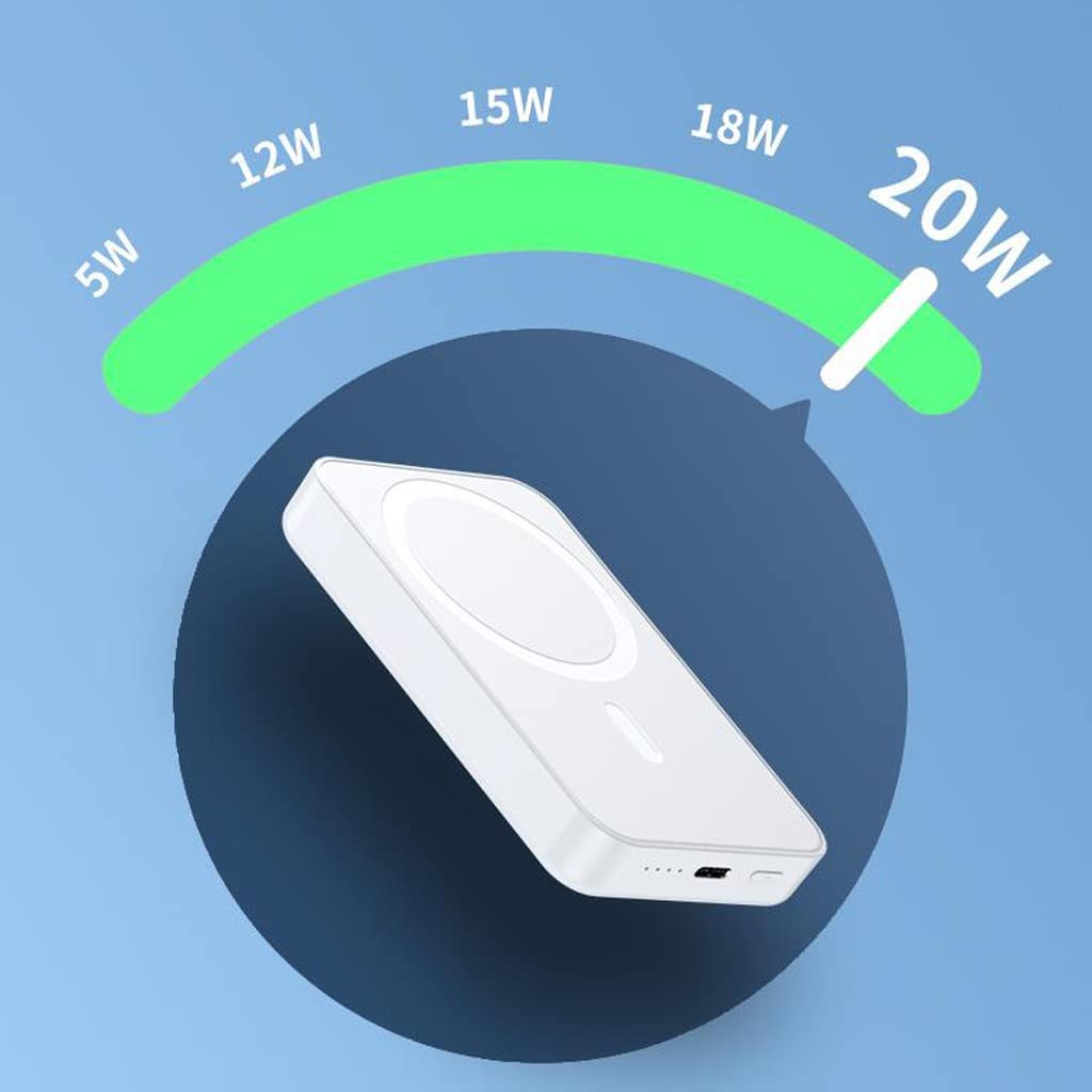 JJJ Banque de Puissance magnétique 10000mAh Grande capacité Mini Charge Rapide sans Fil légère (Color : White)