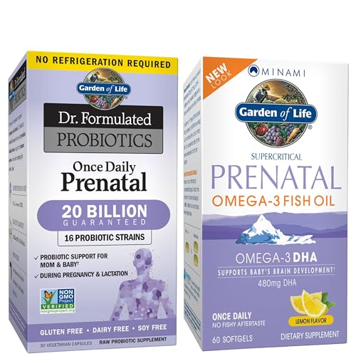Garden of Life Prenatal Support Bundle – Minami Prenatal DHA Omega 3 Fish Oil (60 Softgels) + Dr. Formulated Once Daily Prenatal Probiotics for Mom & Baby (30 Caps), Gluten, Dairy & Soy Free