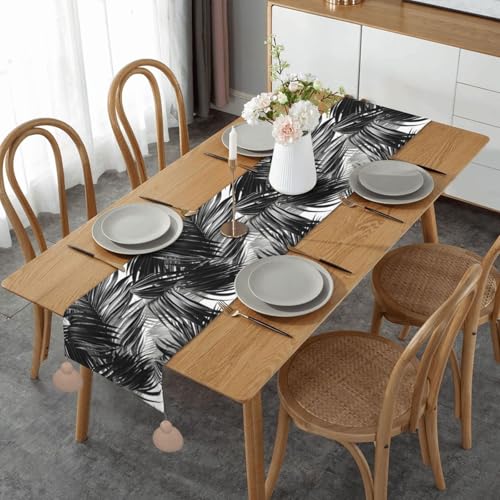 Camino de mesa para mesa de comedor, diseño vintage de hojas de palma, imitación de cáñamo, camino de mesa de otoño, decoración de mesa de fiesta, 36 x 152 cm