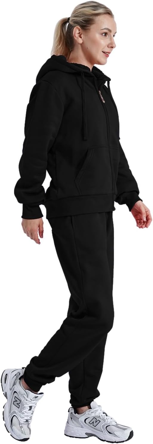LeeHanTon Sherpa Zipper Womens Sweatsuits Active Jogging Fleece 2 Pieces Hoodie and Pants Winter Outfit Sets - Image 3