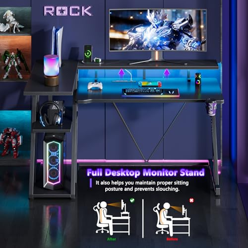 Korfile Reversible Gaming Desk With Power Outlet & Led Lights thumb #7