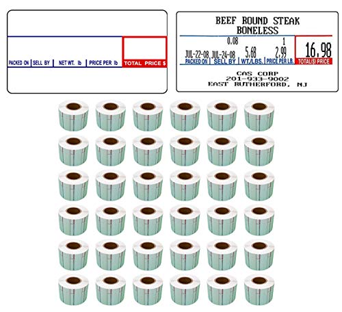 Pokanic Labels LST-8000 Thermal 36 Rolls - 36,000 Labels 58 x 30mm Printer Printing Scale Compatible with CAS LP-1000 CL-5000 CL-5500 CL-7200, Easy Weigh LS-100, VisionTech DLP-300 (8000, 36 Rolls)