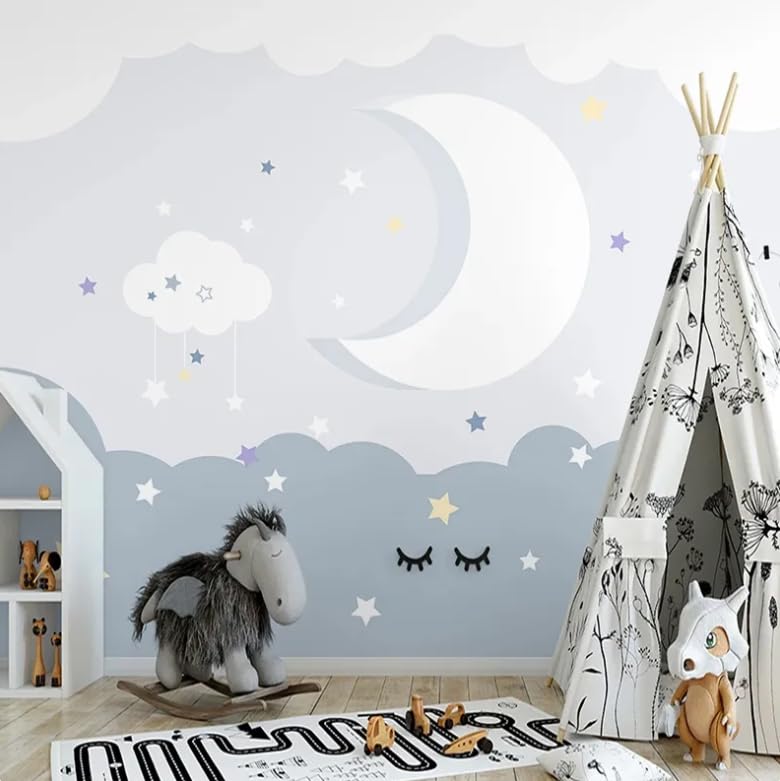Papier peint lune 3D ciel étoilé pour transformer un mur blanc et triste en chambre d'enfant magique